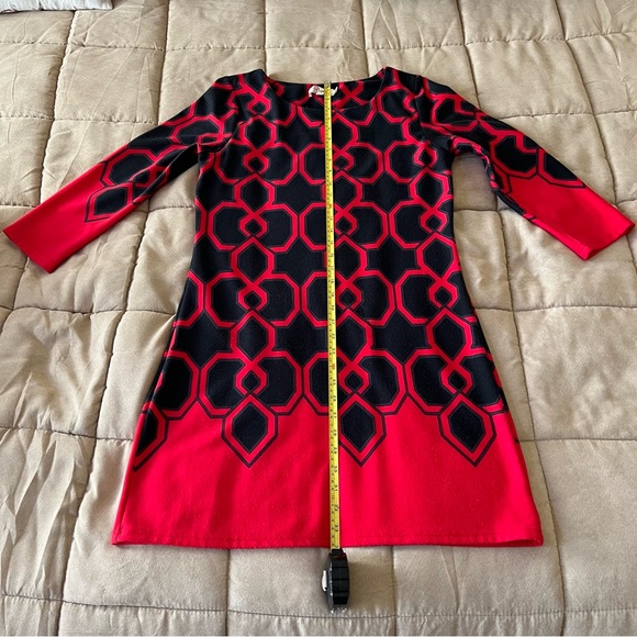 ARYEH Black & Red Pattern 3/4 Sleeve Dress Size Large - Picture 2 of 15